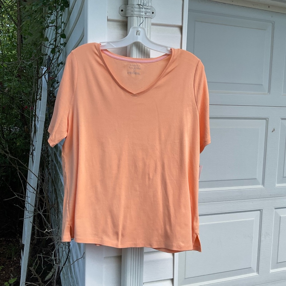 NWT Talbots Pretty Peach Pima Cotton V-neck Short Sleeve Top